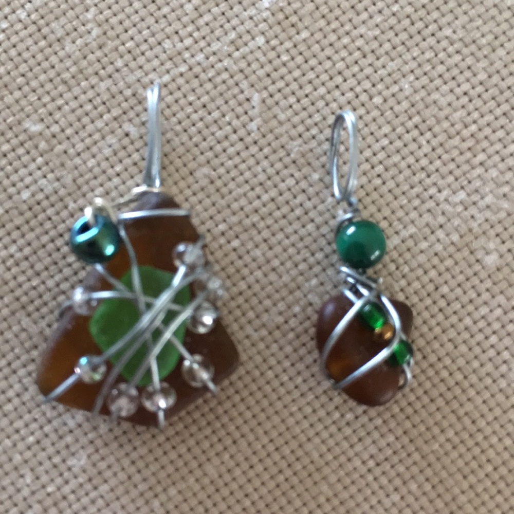 Hand Crafted Sea Glass Pendants Bundle of 2